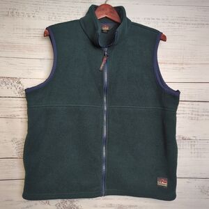Vintage LL Bean Sweater Vest Womens Large Green Fleece Casual Hiking Outdoor